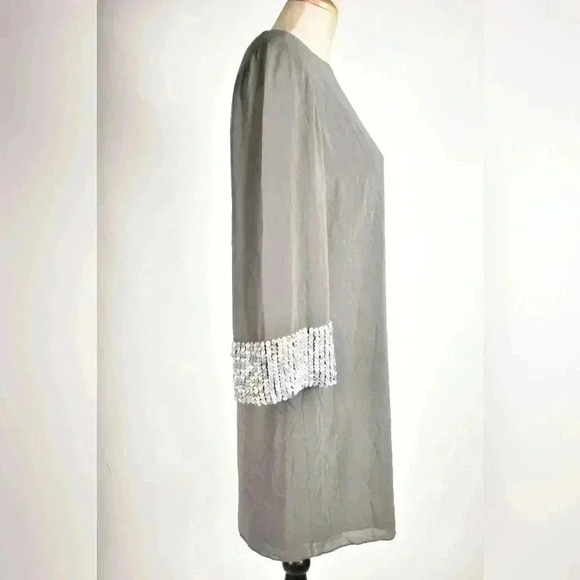 ALICE & OLIVA Grey 100% Silk 3/4  Sequin Sleeve Tunic Mini Dress Medium 8US - Picture 5 of 9